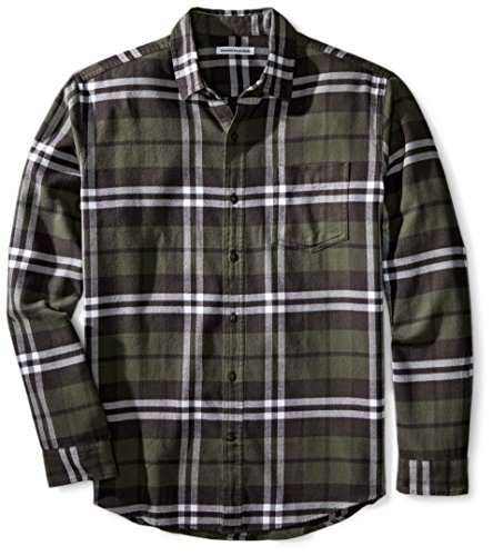 Amazon Essentials - Camisa de franela a cuadros de manga larga y ajuste regular para hombre, Verde (Olive Plaid), US S (EU S)