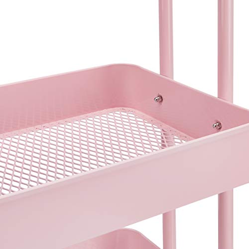 AmazonBasics - Carrito de cocina o multiuso de tres niveles con ruedas en rosa apagado