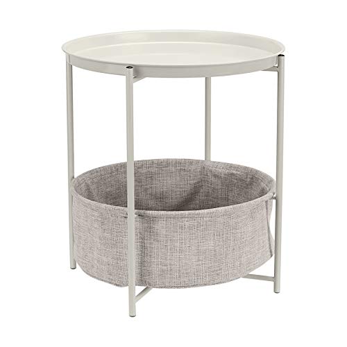 AmazonBasics - Mesa redonda con capacidad de almacenamiento en blanco (Light Cream) con tejido gris jaspeado