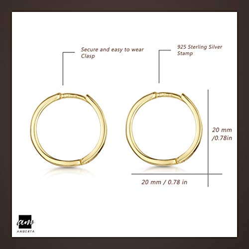 Amberta® 925 Plata De Ley Pendiente De Aro Fino Con Cierre De Bisagra – Placcato Oro 18K – Pendientes De Aro Tipo Criolla – Diámetro: 20mm