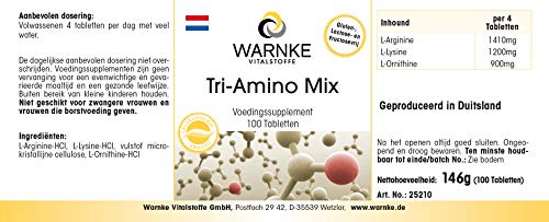 Amino Acids Complex Tri Amino Mix – Complejo de aminoácidos – L-Arginina + Lisina + Ornitina – Altamente dosificado – 100 comprimidos