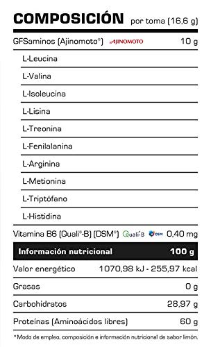 Aminoácidos Esenciales GFS AMINOS Powder Polvo, Cápsulas y viales - Fuerte Recuperador Muscular - Suplementos Deportivos - Vitobest (Fresh Lemon, 500g)