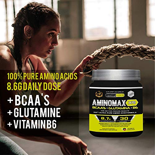 Aminoácidos ramificados BCAA 100% puros | Aminoácidos esenciales | Con BCAA´S + glutamina + vitamina B6 | Aumenta tu masa muscular y obtén una rápida recuperación | Sabor a sandía | 30 tomas