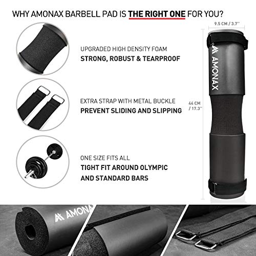 Amonax almohadilla barra gimnasio protector, Cuello y Hombros protección Almohadilla para Sentadillas y Empuje de Cadera, para ejercicios en casa y en el gimnasio, entrenamiento de fuerza y pesas