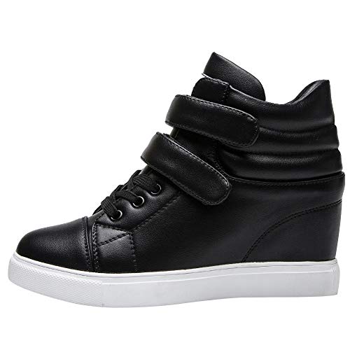 amropi Mujer Cuña Interior Tops Altos Gancho y Bucle Casual Zapatillas de Moda(Negro,37 EU)