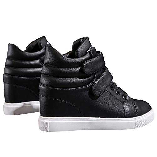 amropi Mujer Cuña Interior Tops Altos Gancho y Bucle Casual Zapatillas de Moda(Negro,37 EU)