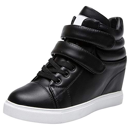 amropi Mujer Cuña Interior Tops Altos Gancho y Bucle Casual Zapatillas de Moda(Negro,37 EU)