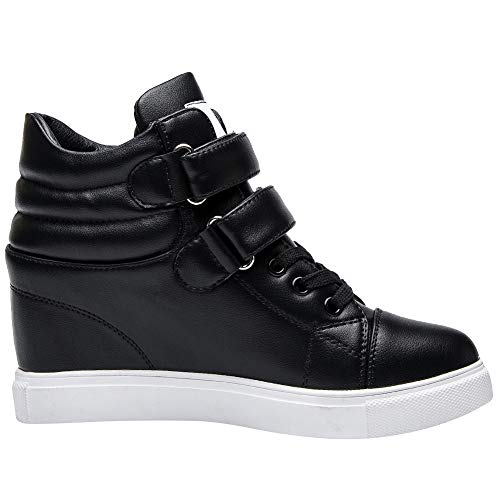 amropi Mujer Cuña Interior Tops Altos Gancho y Bucle Casual Zapatillas de Moda(Negro,37 EU)