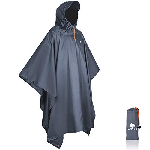 Anyoo Poncho de Lluvia Reusable de Ripstop transpirante Ligero a Prueba de Agua Multiuso Impermeable con Capucha de Lona de Tienda de Campaña Ideal para el Aire Libre Campamento Excursionismo y Pesca