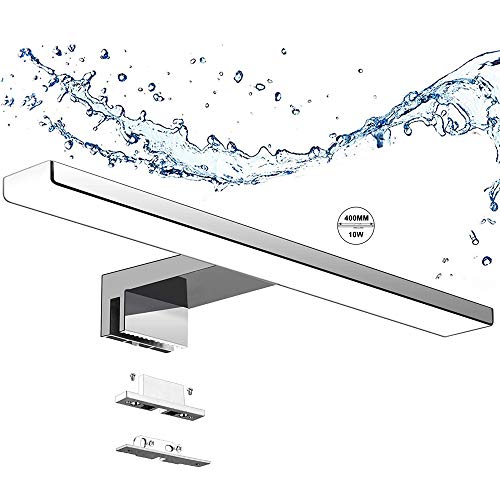 Aogled Lámpara de Espejo Led Luz Baño 10W 820LM 40cm 230V 4000K,Lámpara de Acero Inoxidable 3 en 1 IP44 Clase II,Diseño Delgado,Espejo Frente/Gabinete/Iluminación de Pared Neutro Blanco 400mm