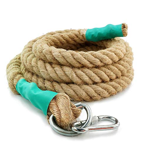 Aoneky Cuerda para Trepar de Yute - 30/40mm, 3-9M, Cuerda de Escalada con Mosquetón, Cuerda de Trepa para Crossfit Entrenamiento Gimnasio (30mm×7,5m)