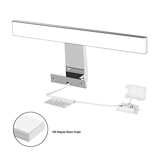 Aourow Lámpara de Espejo Baño LED 5W 230V 500lm,a Prueba de Agua IP44 30cm,3 en 1,Fije en el Espejo +en el Gabinete+en la Pared,Luz Blanca Neutra 4000K,Contra Niebla Acero Inoxidable,300x105x40mm