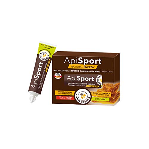 Apiterapia - Gel Energético Apisport - Miel de Azahar, Ginseng rojo, Guaraná y Jalea Real - Sabor lima - 100% Natural - Miel Origen España