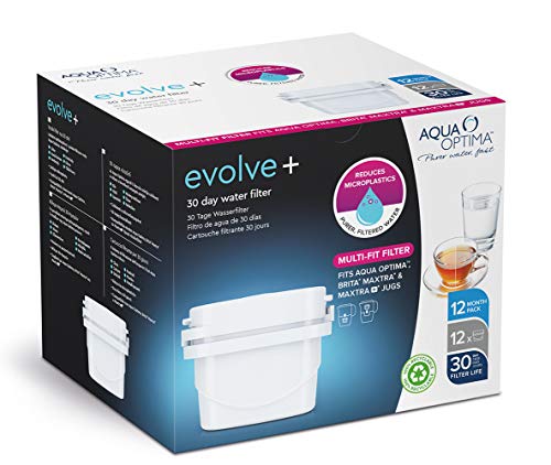 Aqua Optima 1 Pack 12 30 días Maxtra+ compatibles con Cartuchos de Filtro de Agua Evolve+, Blanco, 12 Pack