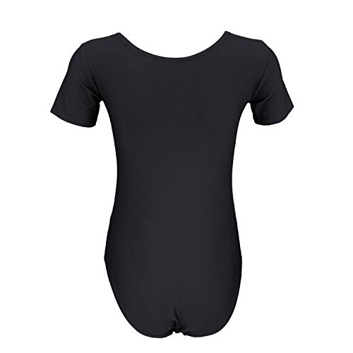 Aquarti Maillot de Gimnasia con Manga Corta para Niñas, Negro, 158