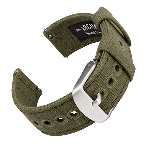 Archer Watch Straps | Correas Reloj Lona de Liberación Rápida para Hombre y Mujer | para Relojes y Smartwatch (Verde Oliva Desteñido, 22mm)