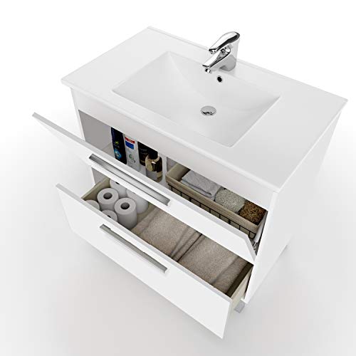 ARKITMOBEL 305412BO - Mueble de baño Urban, módulo de Lavabo con Espejo Color Blanco Brillo, Medidas: 80 x 80 x 45 cm de Fondo