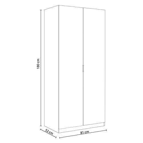 Armario Ropero 2 Puertas, Armario Habitación, Dormitorio, Modelo Low Cost, Acabado en Color Blanco Mate, Medidas: 81 cm (Ancho) x 180 cm (Alto) x 52 cm (Fondo)