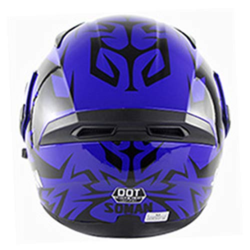 ATK SM955 Módulo Desplegable Casco de Motocicleta Doble Parabrisas Visera Solar Incorporada Forro Extraíble Cerradura Portátil, Dot,Blue,XL(61-62cm)