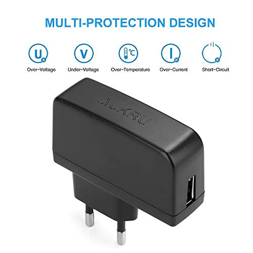 Aukru 2-en-1 Cargador de Adaptador 5V/2000mA + Micro USB Cable para Cargar Samsung, Xiaomi, HTC, Motorola, Nokia, Reproductores MP3, GPS y Otros(Negro)