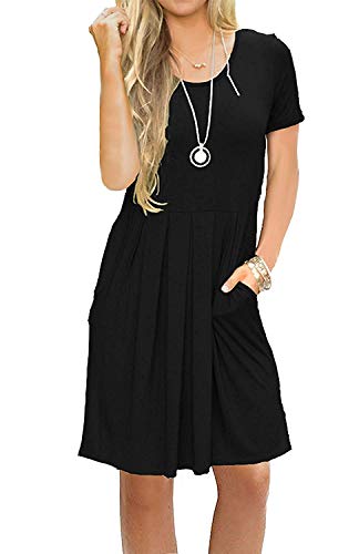 AUSELILY Vestido Informal de Manga Corta con Pliegues Sueltos y Manga Larga para Mujer(EU 48-50,Negro)