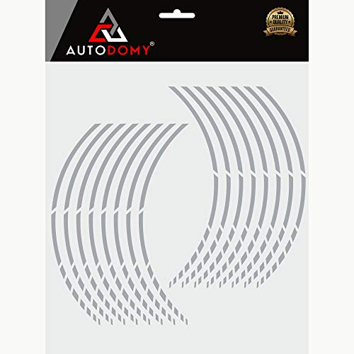 Autodomy Pegatinas Llantas Moto Juego Completo para 2 Llantas de 15" a 19" Pulgadas Diseño Sport (Plata)