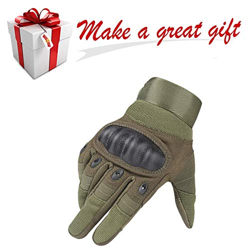 Avril Tian Guantes Tácticos, Militar, de Goma, rígidos, para Exteriores, con Dedos completos, para Hombres, Ciclismo, Motocicleta, Caza, Tiro, Senderismo, Camping,Army Green,Medium