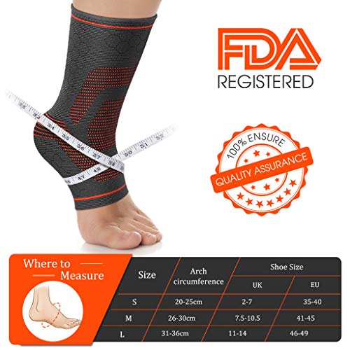 Awenia Tobilleras Deportivas de Compresión Tobillera Estabilizadora para Esguince de Tobillo Fascitis Plantar, Soporte de Tobillos Tobillera Proteccion para Hombre y Mujer,Naranja-L