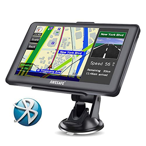 AWESAFE GPS para Coche de 7 Pulgadas Pantalla con Bluetooth, Negro