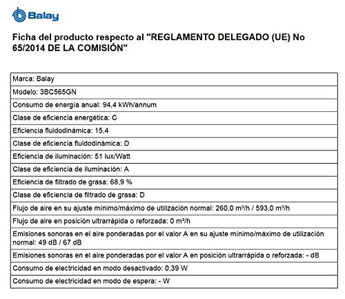 Balay 3BC565GN Campana decorativa Serie Cristal, Inclinada, C, 60 cm, 94,4 kWh/año, Negro, Iluminación LED, Filtros de aspiración perimetral