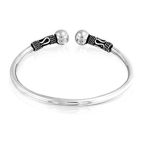 Balón Redondo Estilo Consejos Apilar Brazalete Pulsera De Puño Mujer Adolescente Y Pulido Plata Esterlina 925 Oxidada