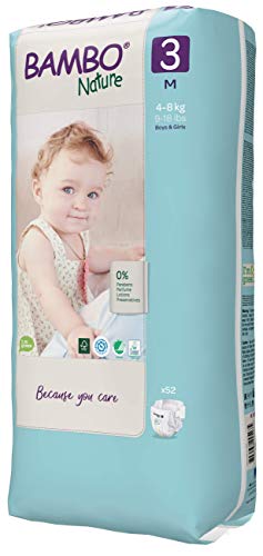 Bambo Nature Pañales ecológicos de tamaño 3, tamaño 3, 4 – 8 kg, alto paquete de 52