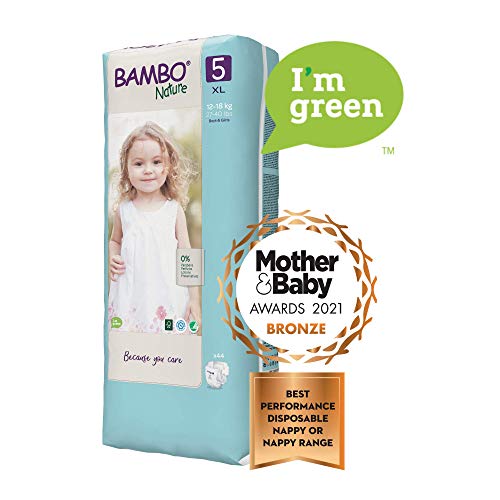 Bambo Nature Pañales ecológicos de tamaño 5 (12 – 18 kg) altos, 44 unidades