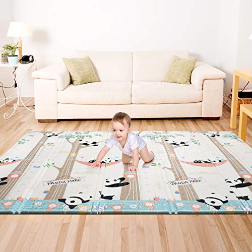 Bammax Alfombra Niños (197 * 177 cm, 15 mm de Espesor), Alfombra de Juegos de XPE, Colchoneta de Juegos Plegable, Alfombra de Doble Cara, Suelo Bebe de Patrón de Panda, Impermeable, No tóxico