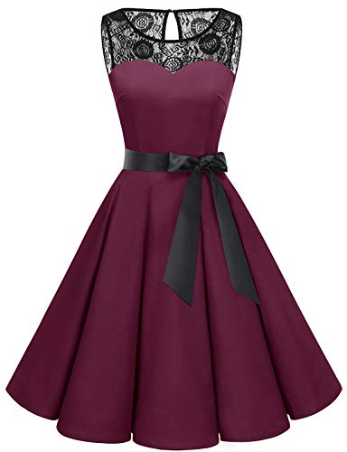 Bbonlinedress Vestido Mujer Corto Fiesta Boda Encaje Sin Mangas Burgundy M