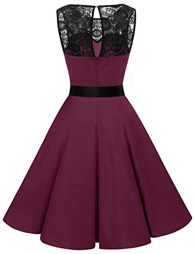 Bbonlinedress Vestido Mujer Corto Fiesta Boda Encaje Sin Mangas Burgundy M