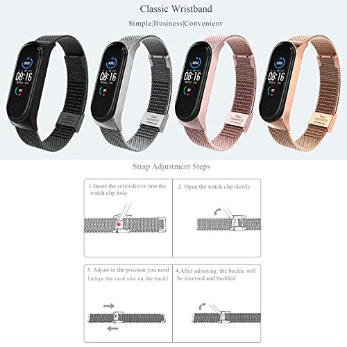 BDIG Correa Compatible para Xiaomi Mi Band 5 Correas Metal, Pulsera de Acero Inoxidable Agradable para Mi Band 5 Correa (No Host) (Melan Oro Rosa)