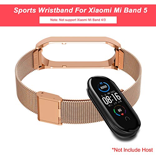 BDIG Correa Compatible para Xiaomi Mi Band 5 Correas Metal, Pulsera de Acero Inoxidable Agradable para Mi Band 5 Correa (No Host) (Melan Oro Rosa)