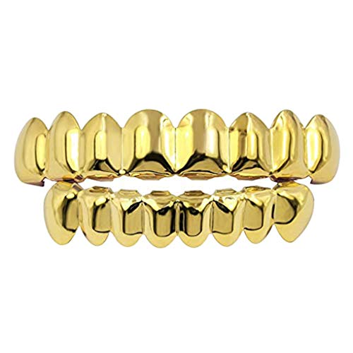 Beaums Hip Hop Conjunto de Navidad Ocho 8 Dientes Superiores e Inferior 6 de Cobre Chapado en Oro Falso Brace Dientes