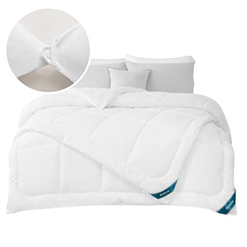 Bedsure Edredón Nórdico Relleno Cama 90 Doble - 155x220 cm Blanco, 150gr+300gr de Fibra Suave y Antiácaro, Reversible y Moderno para 4 Estaciones