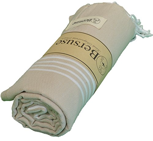 Bersuse 100% Algodón - Anatolia XXL Manta Toalla Turca - Multiusos Colcha de Cama, Funda de Sofa - Fouta para Baño y Playa - Oeko-Tex - 155 x 210 cm, Beige (Conjunto de 3)