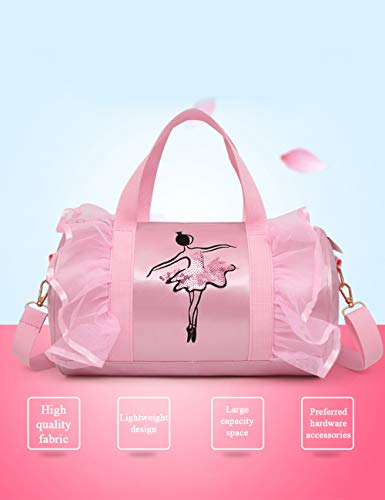 besbomig Bolsas de Baile para niñas Bandolera Diseño de Princesa cilíndrico,Rosado, Bolsa Niños Lindos Bordado Mochila Regalo de Cumpleaños