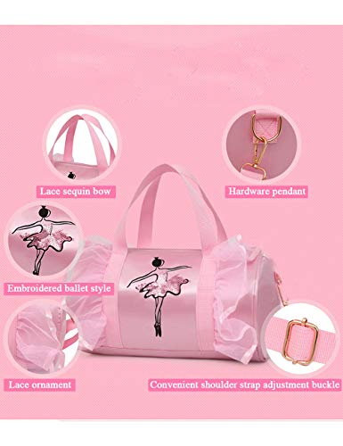 besbomig Bolsas de Baile para niñas Bandolera Diseño de Princesa cilíndrico,Rosado, Bolsa Niños Lindos Bordado Mochila Regalo de Cumpleaños