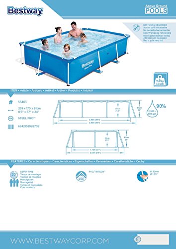 Bestway 56403 - Piscina Desmontable Tubular Infantil Steel Pro 259x170x61 cm