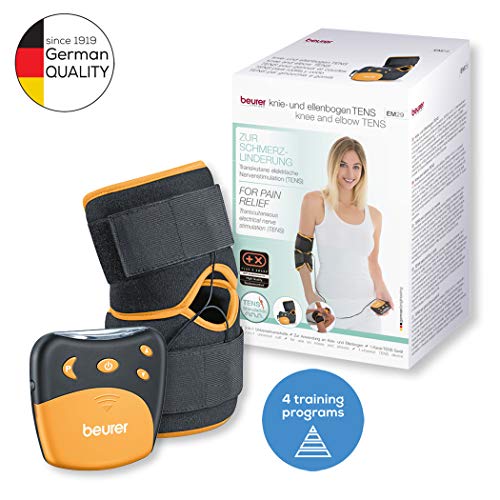 Beurer EM29 Electroestimulador para Rodilla sy codos 2 en 1, Negro, 4 Programa sEntrenamiento, Cinta Flexible y Ajustable