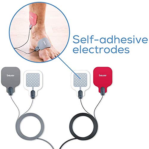 Beurer EM59 Electroestimulador digital con función calor, tens, ems y masaje, 2 canales, función calor, 4 electrodos, con pads de gel, intensidad regulable, temporizador, color negro rojo