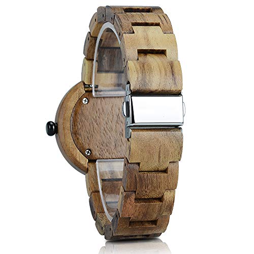 BEWELL Reloj Mujer Madera Analógico Cuarzo Japonés con Correa de Madera Redondo Casual Relojes de Pulsera (Marron)