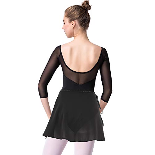 Bezioner Maillot de Danza Gimnasia Leotardo Clásico Ballet Vestido para Niñas Mujer Negro con Falda,M=150-155 cm