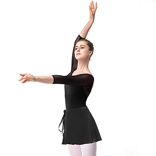 Bezioner Maillot de Danza Gimnasia Leotardo Clásico Ballet Vestido para Niñas Mujer Negro con Falda,M=150-155 cm