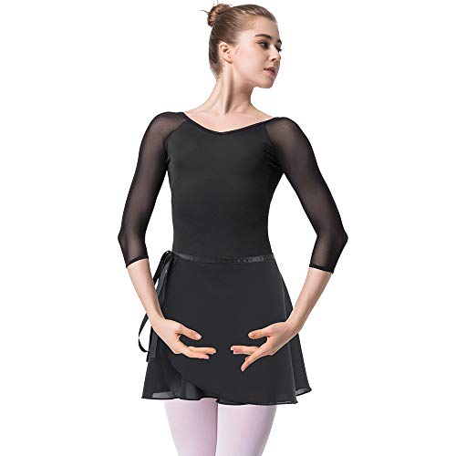 Bezioner Maillot de Danza Gimnasia Leotardo Clásico Ballet Vestido para Niñas Mujer Negro con Falda,S=145-150 cm